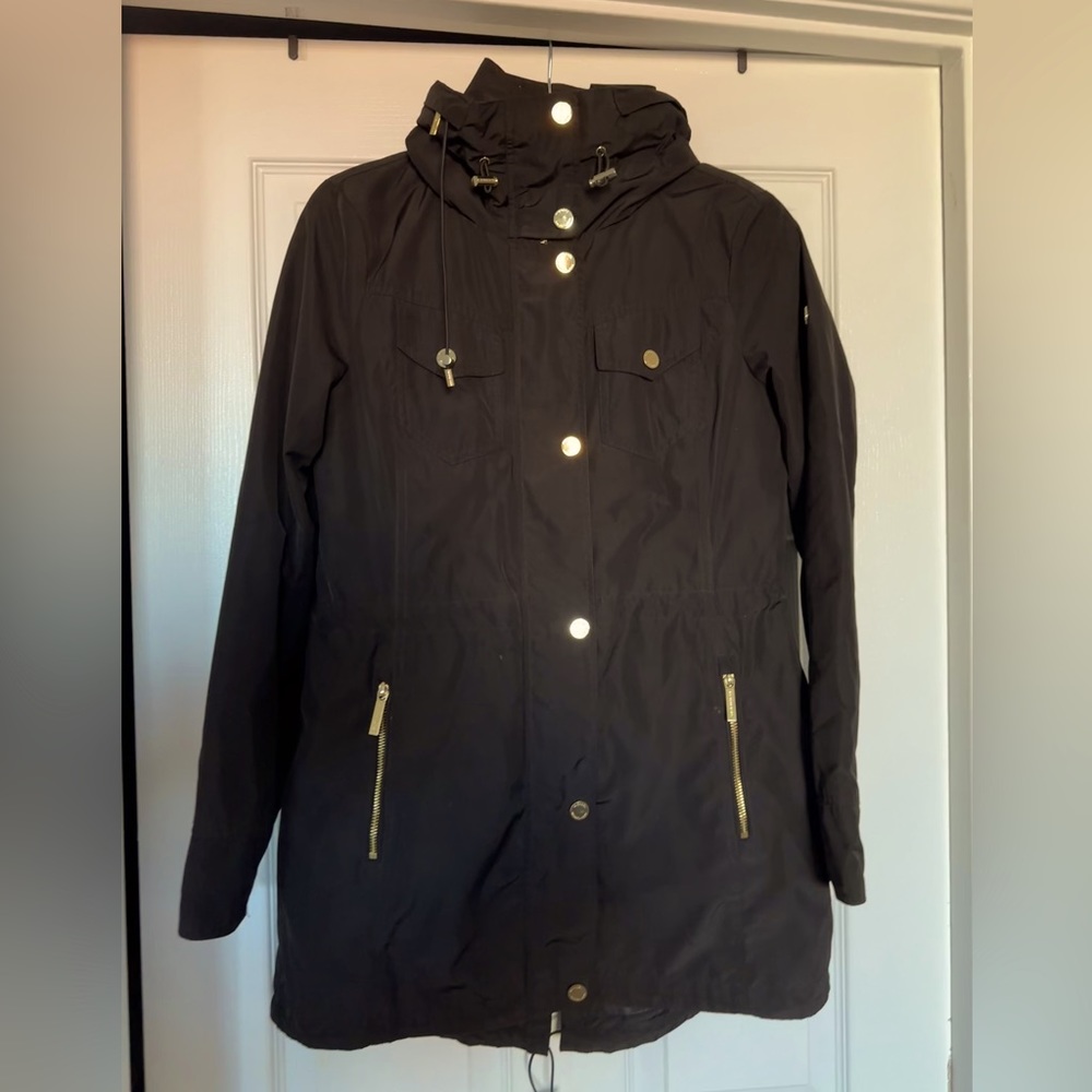 MICHAEL Michael Kors Black Raincoat Anorak Jacket Trench Rain Coat With Hood